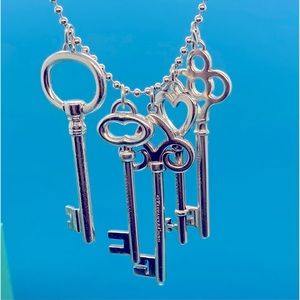 Tiffany & Co 5 Large Keys with 34” Bead Chain Necklace.